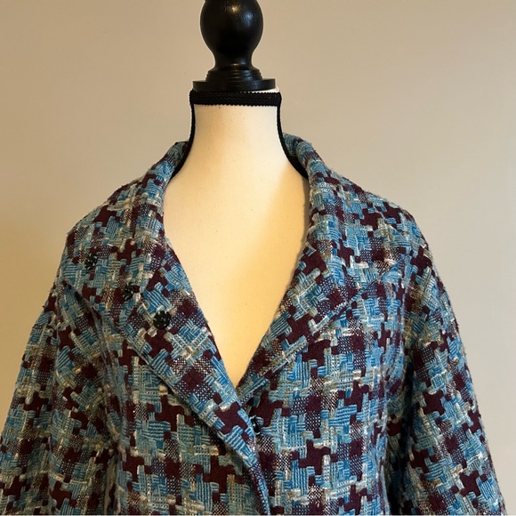 Vintage Tweed Textured  Blue & White Women’s Blazer Style Coat Medium Fit - Picture 5 of 10